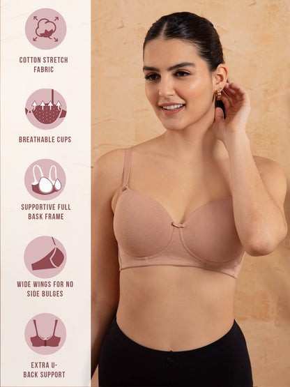 Nykd (Nyb198 Cotton Lightly Padded & Non Wired T-Shirt Bra For Women | Medium Coverage Bra With Soft Detachable Straps | Ideal F