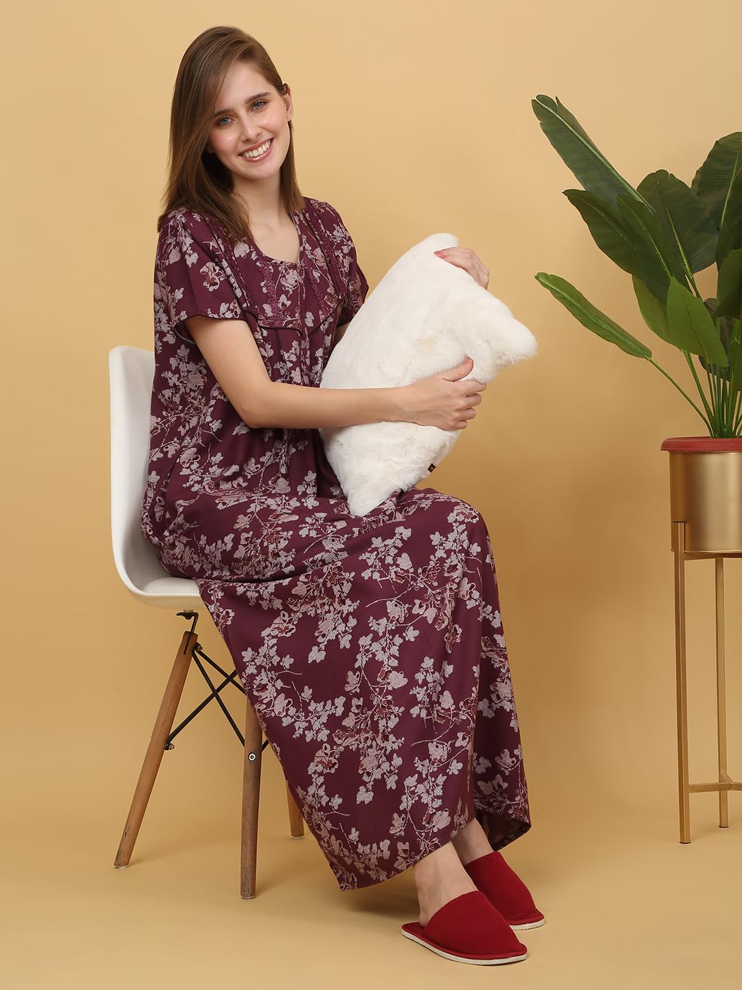 Sweet Dreams Women Printed Full Length Night Dress Rose