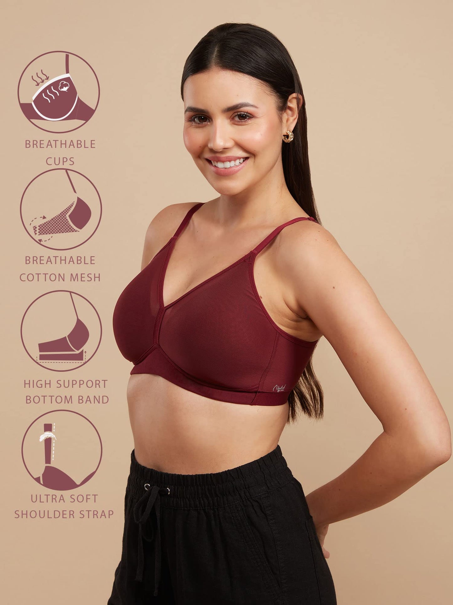 Nykd Ultimate Breathe Triangle T-Shirt Bra For Women Everyday Essentials Wirefree Padded Medium Coverage - T-Shirt Bra, Nyb226,