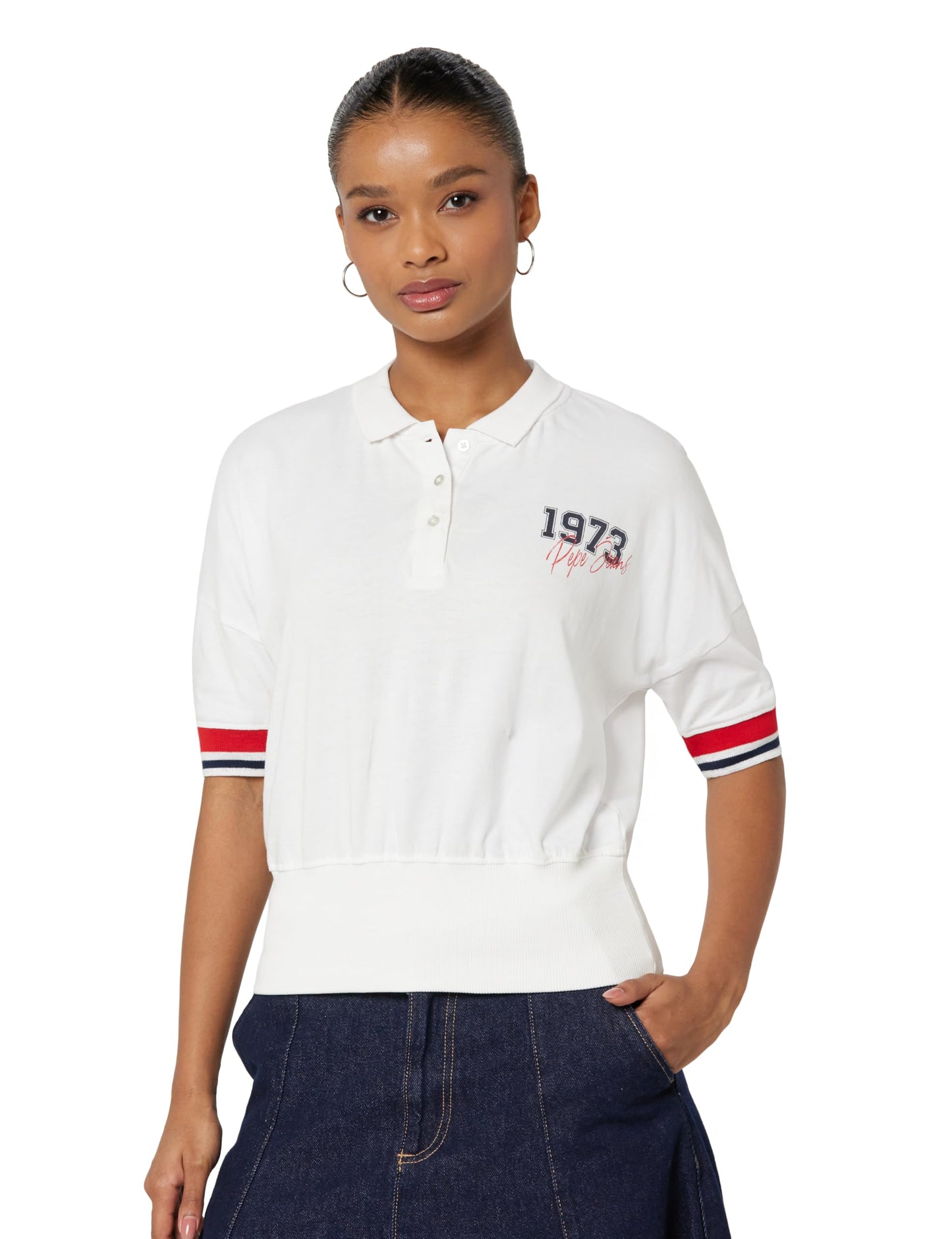 Pepe Jeans Printed Cotton Round Neck WomenS T-Shirt (White, Large)