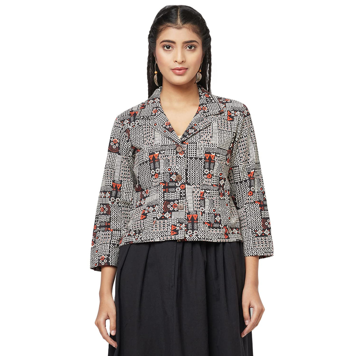Fabindia WomenS Geometric Regular Top_Black L