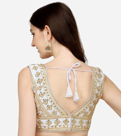 Vihu Fashion WomenS Silk Embroidery Sequins Zari Work Readymade Saree Blouse