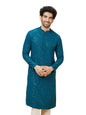 Manyavar Mens Blue Viscose Embroidered Kurta Pyjama Set