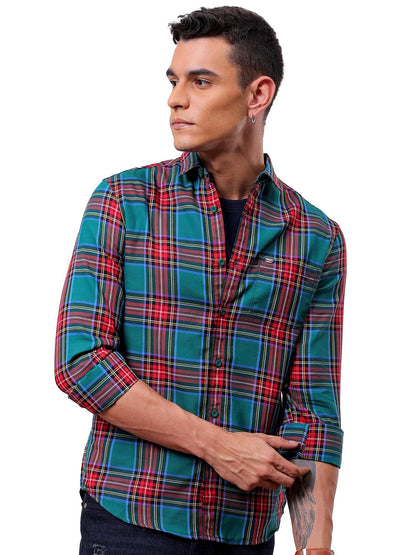 The Indian Garage Co Men Green Slim Fit Checkered Casual Shirt