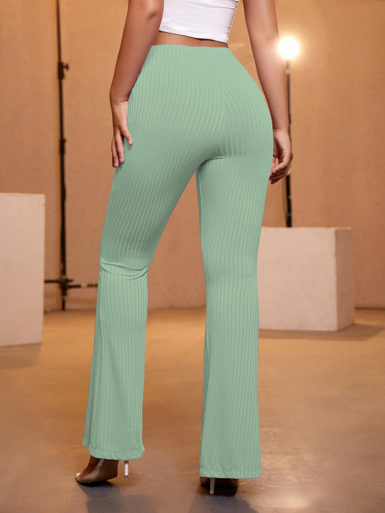 AVANOVA Light Teal Womens Yoga Dress Pants Stretchy Work Slacks Business Casual Office Flare Bell-Bottom/Boot-Cut Elastic Waist