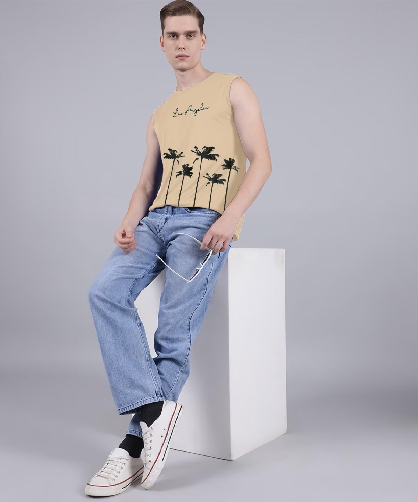 SHODOX Mens 100% Cotton Tank Tops Round Neck Sleeveless Sports Loose fit Vest (Pack of 1)