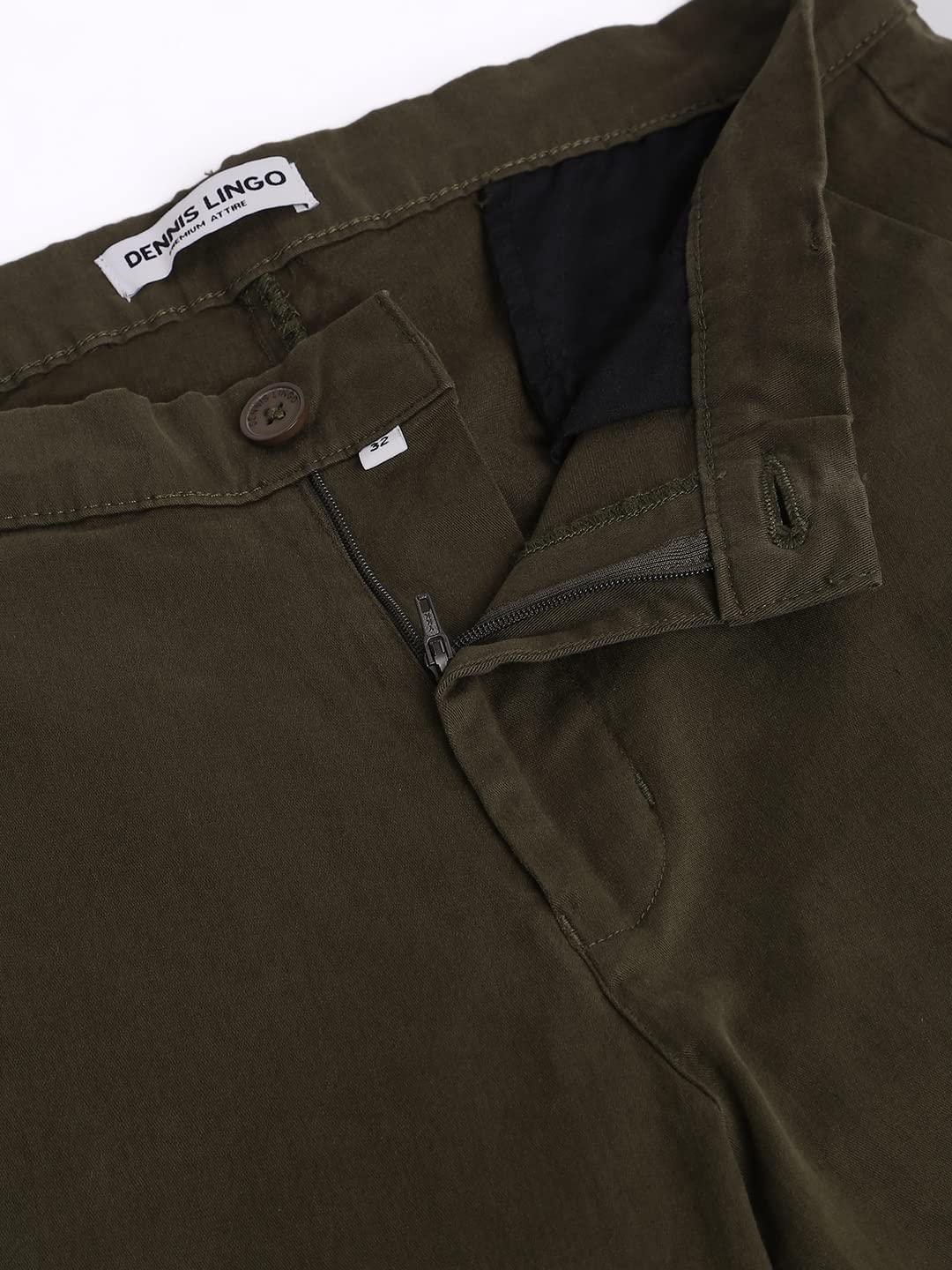 Dennis Lingo Solid Cotton Mens Casual Trouser, Tapered Fit, Mid Rise, Ankle Length Chinos Trousers Olive