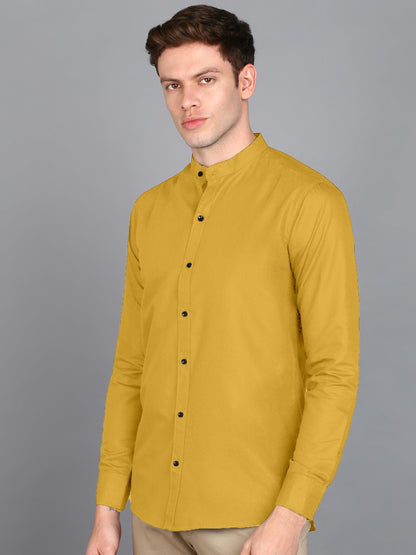 Mildin MenS Cotton Blend Solid Shirt With Mandarin Chinese Collar Full Sleeve Curved Hemline Button Closure Slim Fit | Shirt Fo