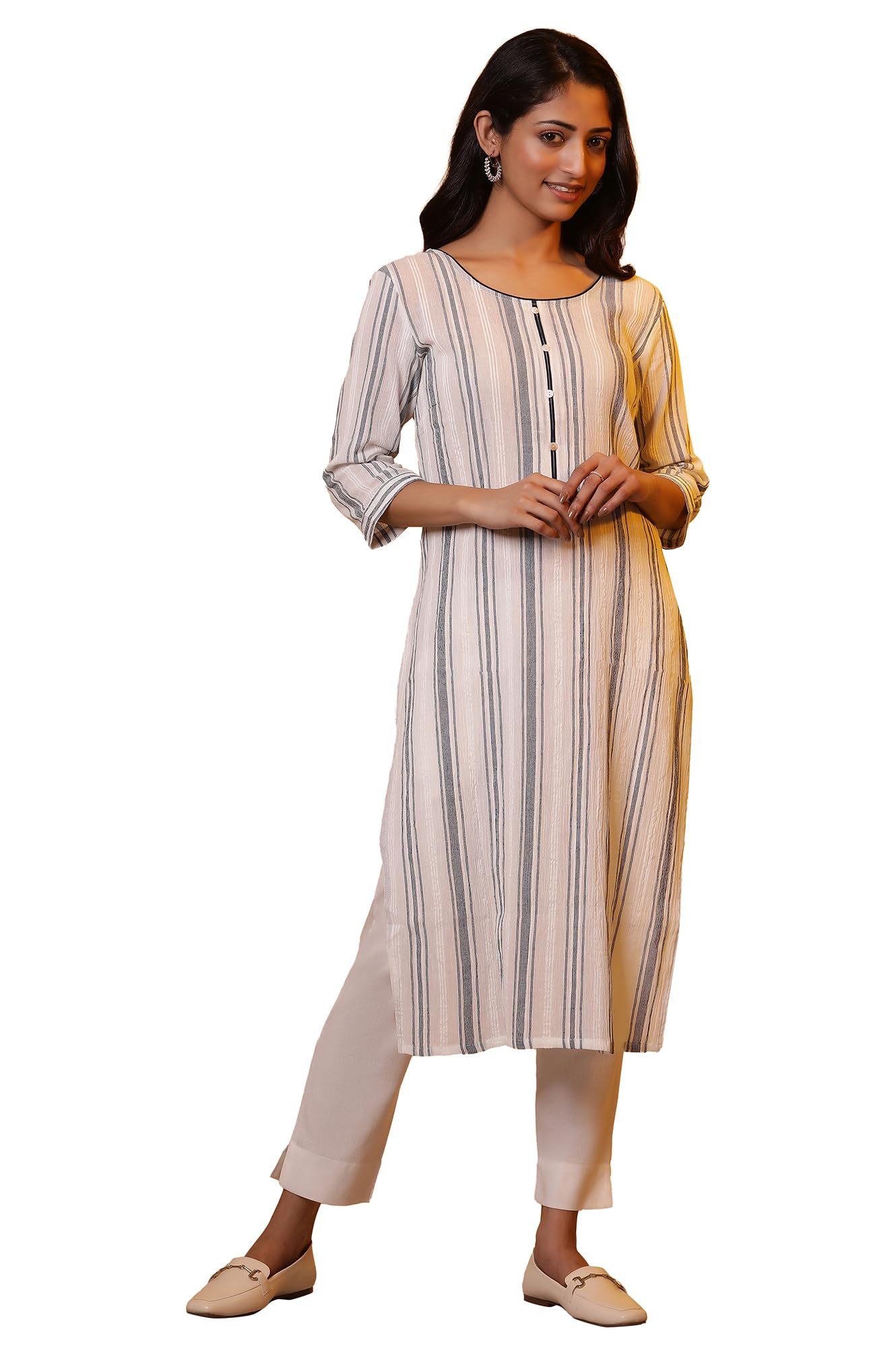 Aurelia Women Striped Cotton Straight Kurta_24FEA14809_XS