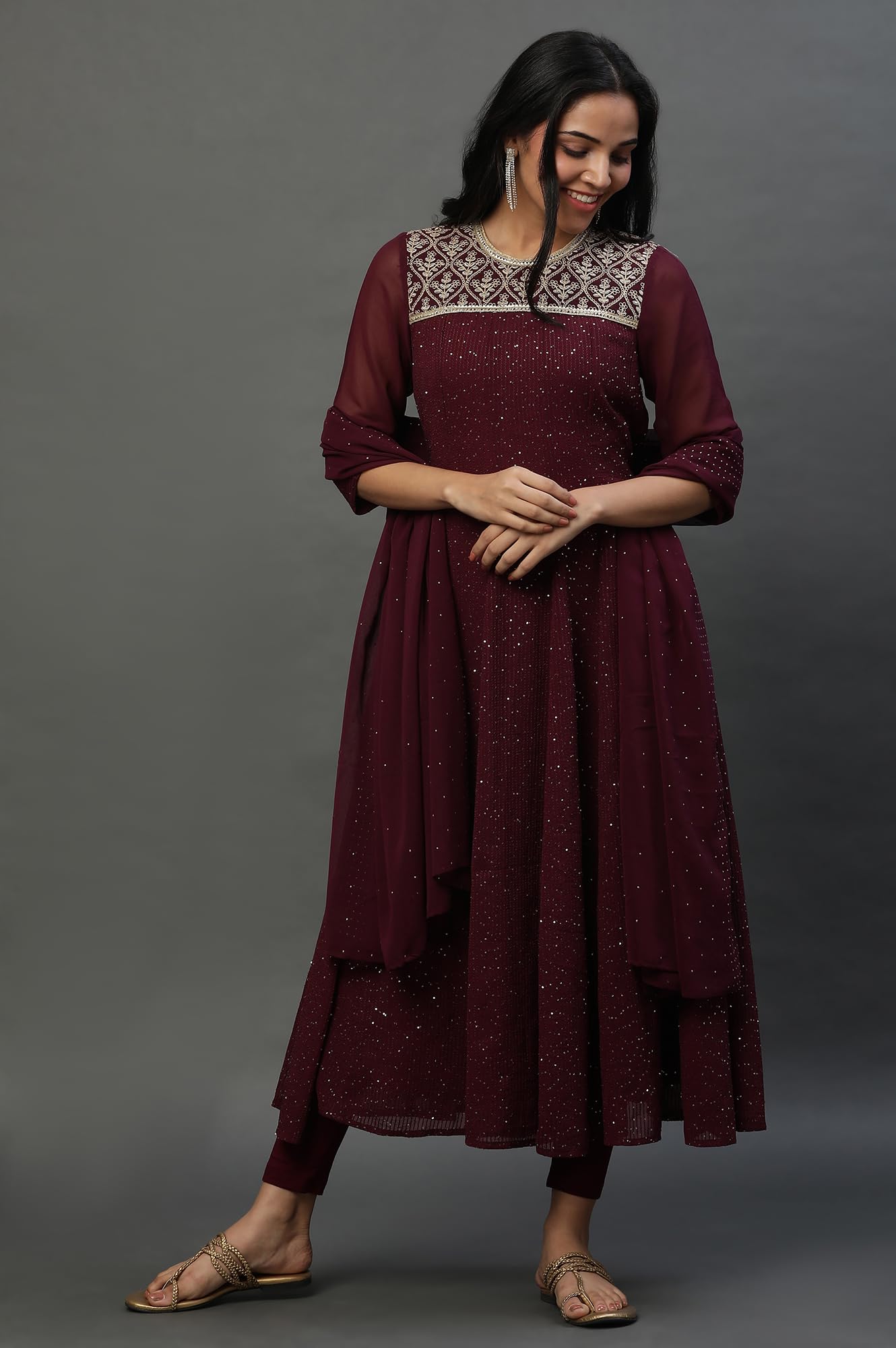 Aurelia WomenS Ornamental Printed Zari Embriodery Straight Kurta | Round Neck Kurta For Women | Ornamental Printed Kurta For Wom