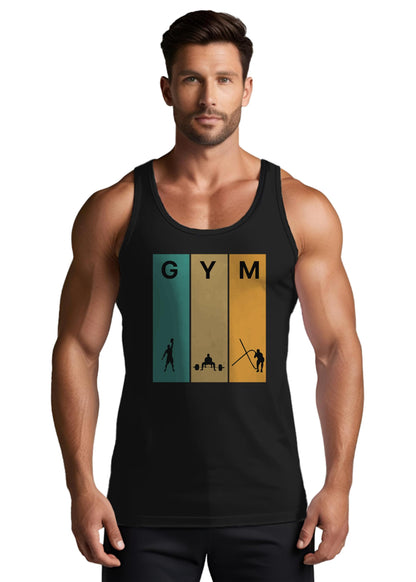 Peppyzone Mens Printed Regular Fit Vest (TT-Gym-791_Black