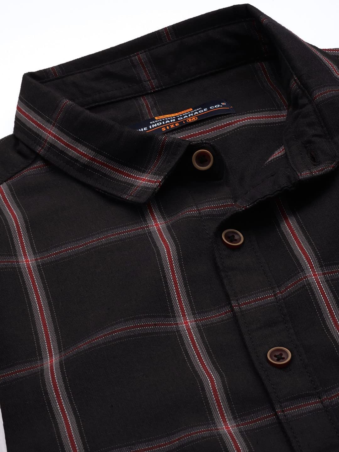 The Indian Garage Co Men Black Checkered Slim Fit Cotton Casual Shirt