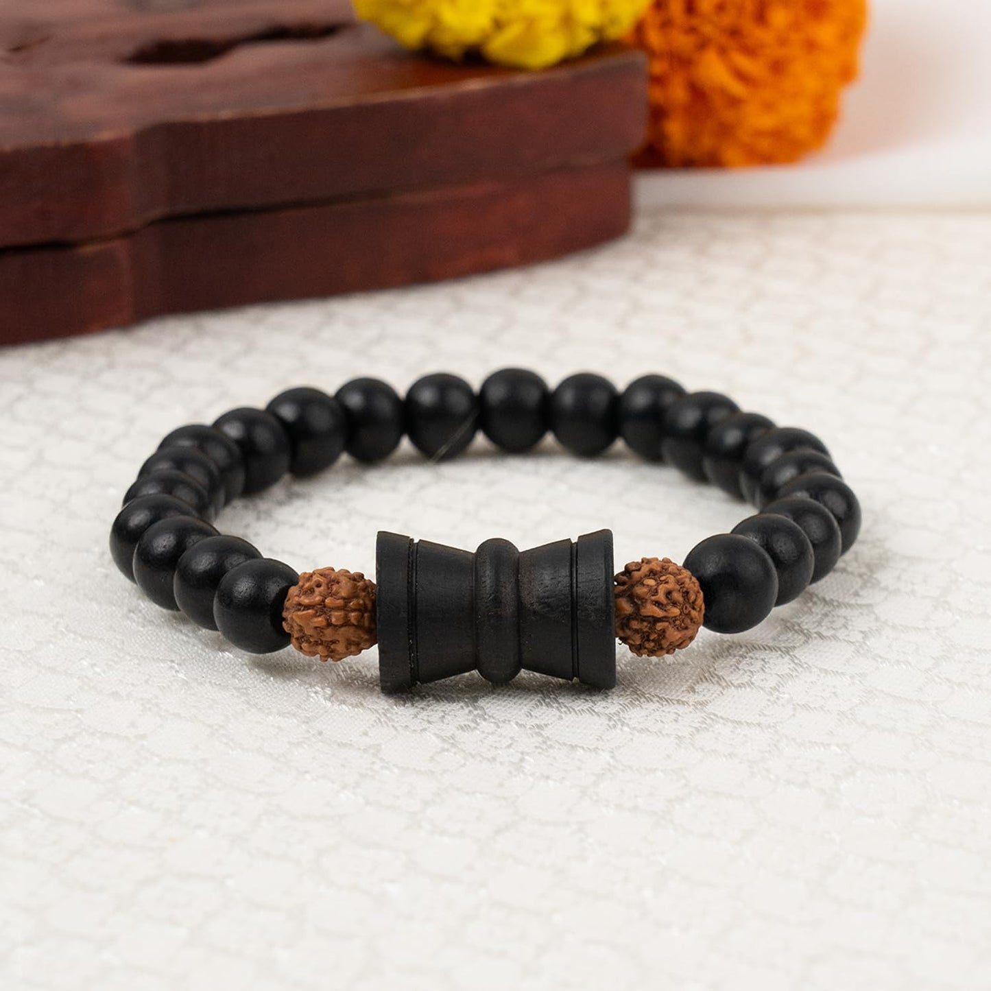 Astrotalk Rudraksha Karungali Healing Bracelet With Damru | Original 5 Mukhi Rudraksha & Karungali Beads | Shields from Evil Eye & Brings Focus | Bracelet for Men & Women | Gift for Man & Woman