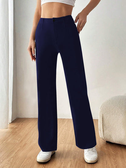 Toochki Women Spandex Pant Half-Elasticated Waist Regular Slim Fit Trouser, Pants for Office School Formal Casual Daily Use Navy