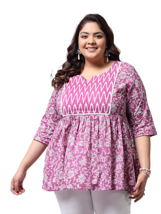 Stylum Womens Plus Size Floral Printed Cotton Peplum Top