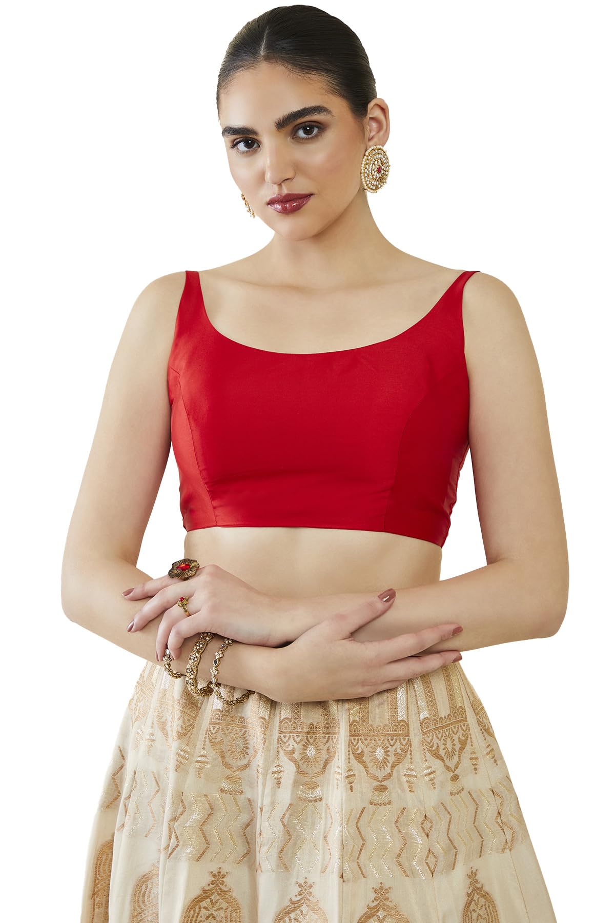 Soch Womens Red Taffeta Solid Sleeveless Padded Blouse