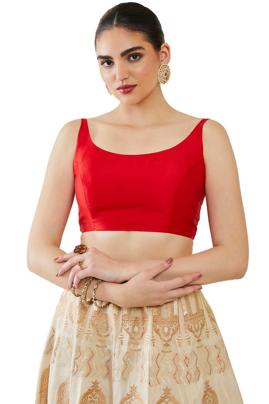 Soch Womens Red Taffeta Solid Sleeveless Padded Blouse