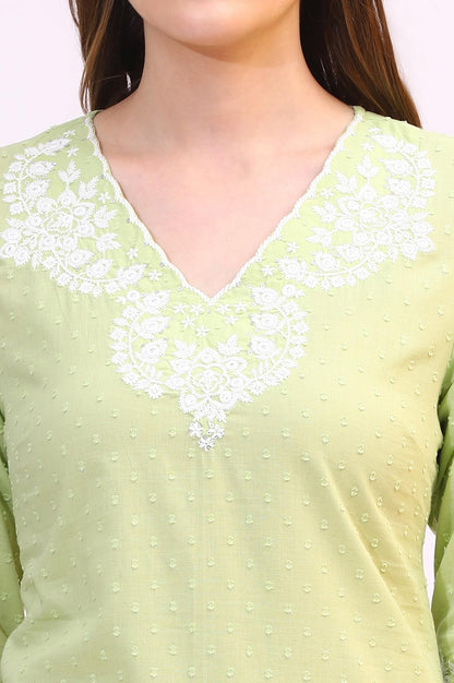 W for Woman White Mirror Work Pure Cotton Straight Kurta