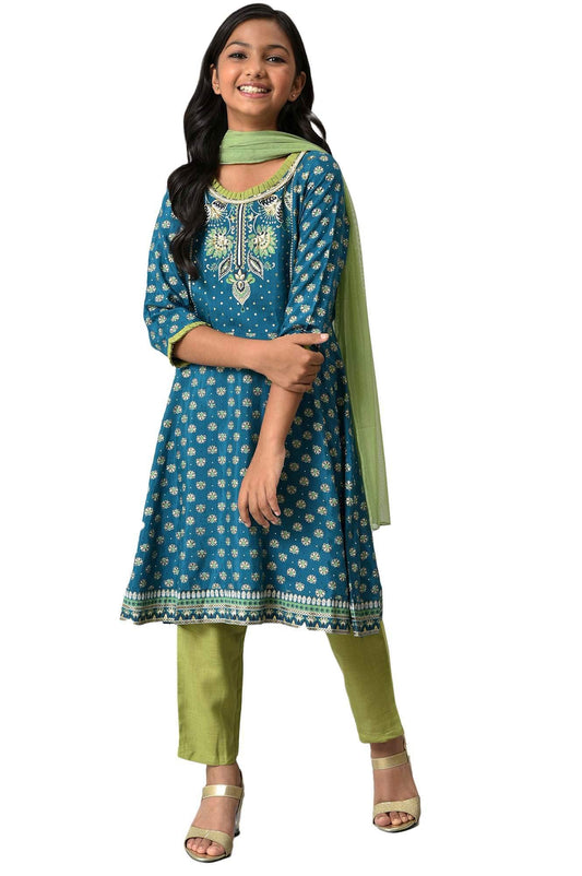 Aurelia Viscose Girls Kurta Trouser With Dupatta Set