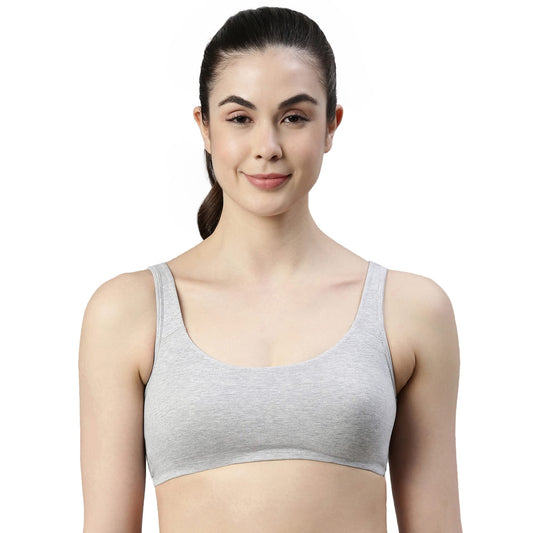 Enamor SB06 Low Impact Bra - Non-Padded, Wirefree & High Coverage Greymelange
