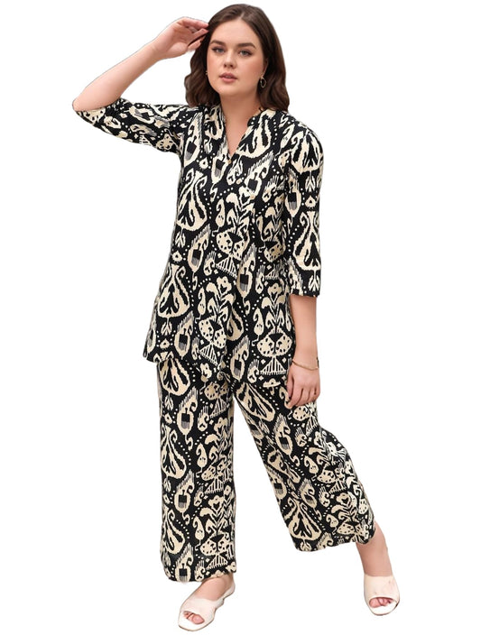 GoSriKi Women's Cotton Blend Mid Thigh Printed Co-Ord Set