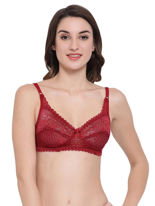 Clovia Womens Lace Non-Padded Non-Wired Bridal Bra (BR0224P09_Red_32B)