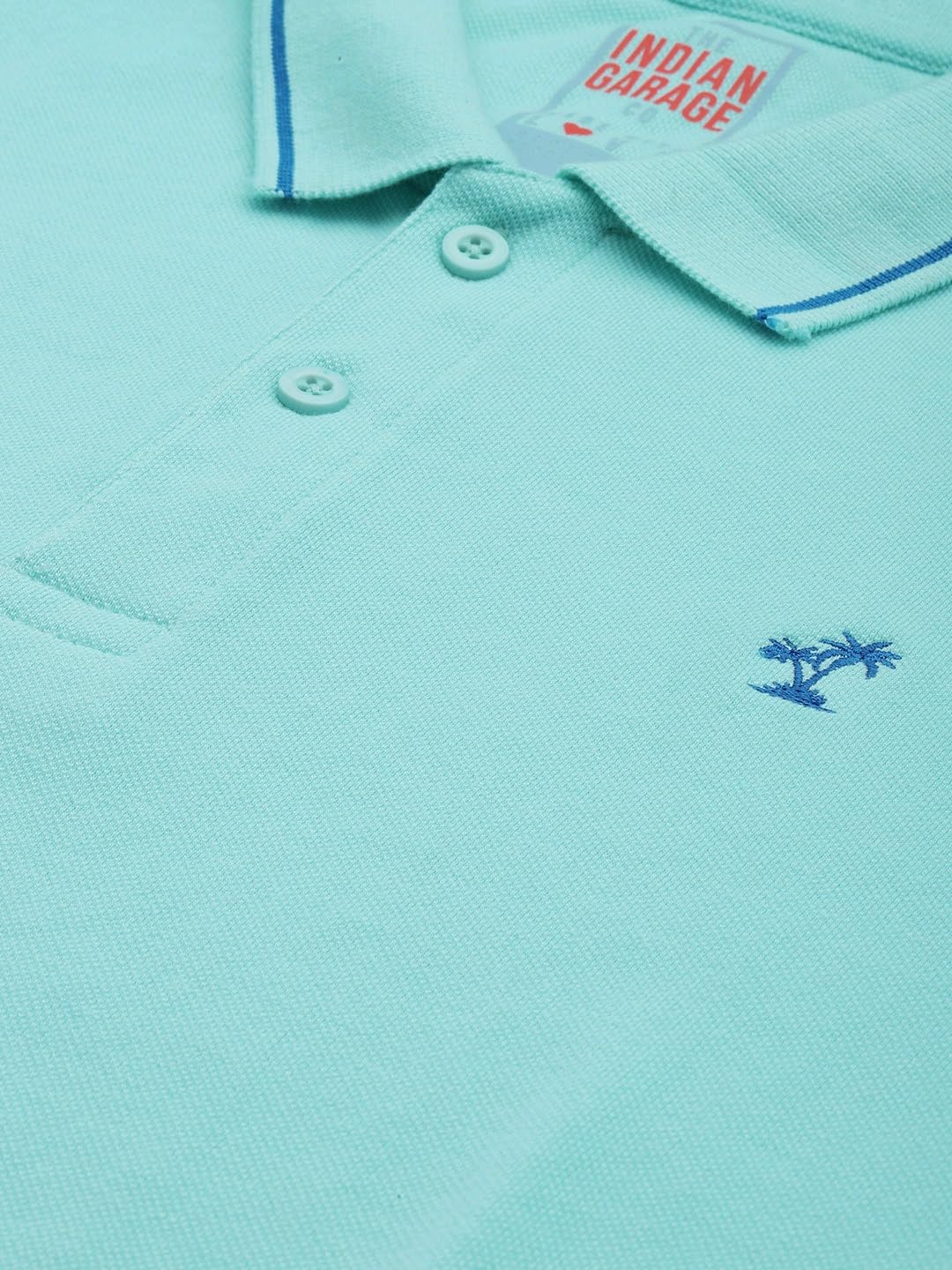 The Indian Garage Co Men Slim Fit Solid Polo Collar Tshirt Aqua