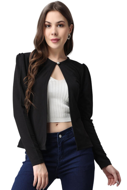 POPWINGS Casual Black Solid Front Open Shrug for Women || Latest Stylish Summer Wear Shrugs for Women || Hip-Length Women Shrug