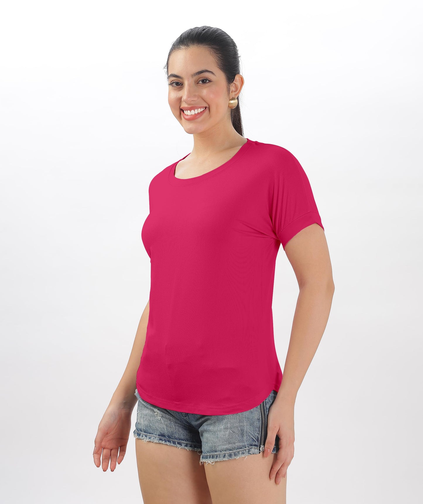 SHODOX Womens Cotton Blend Solid Regular fit Round Neck Short Sleeve T-Shirt (Pack of 1)