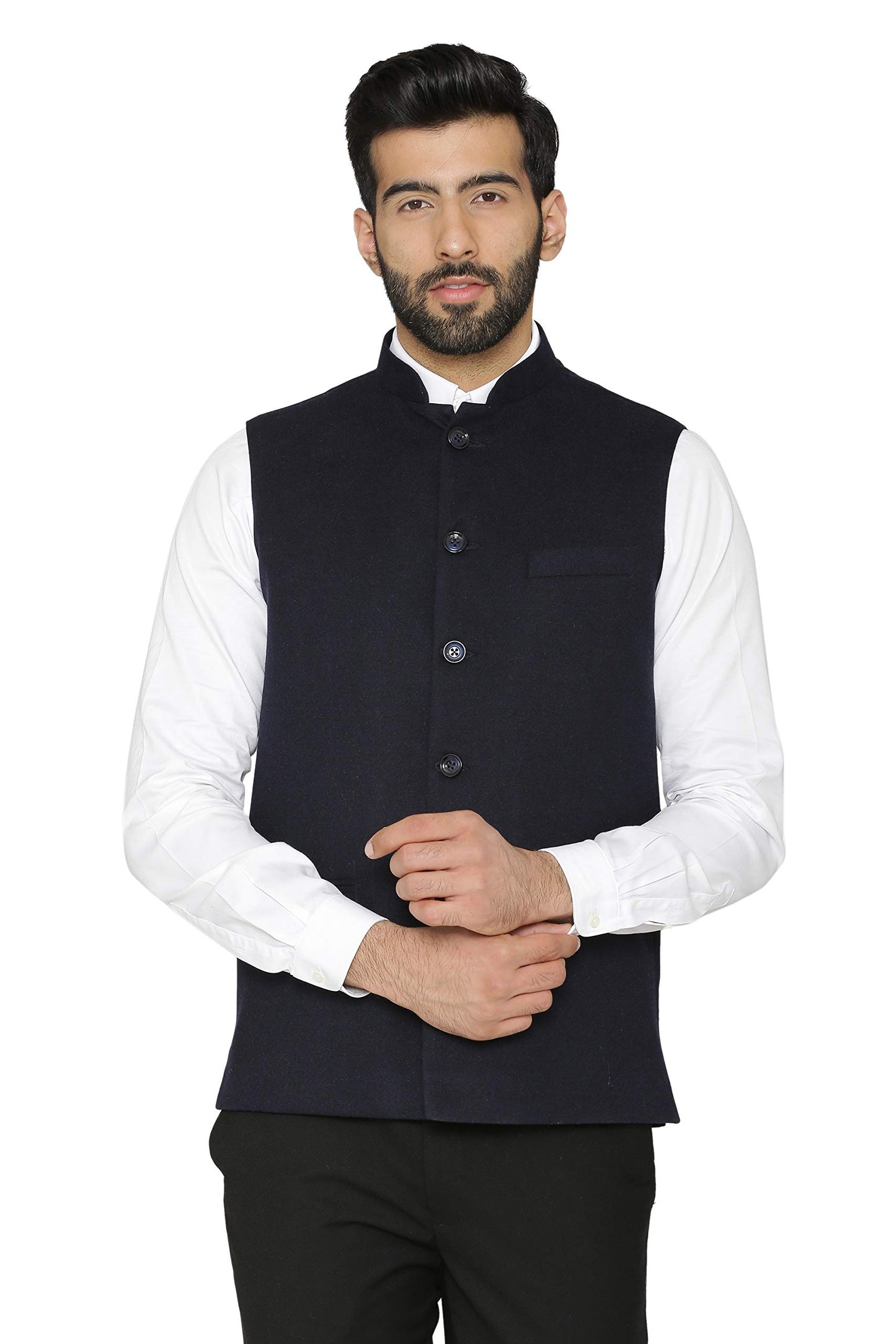 WINTAGE Mens Tweed Wool Festive and Casual Nehru Jacket Vest Waistcoat : Navy Blue