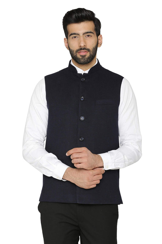 WINTAGE Mens Tweed Wool Festive and Casual Nehru Jacket Vest Waistcoat : Navy Blue