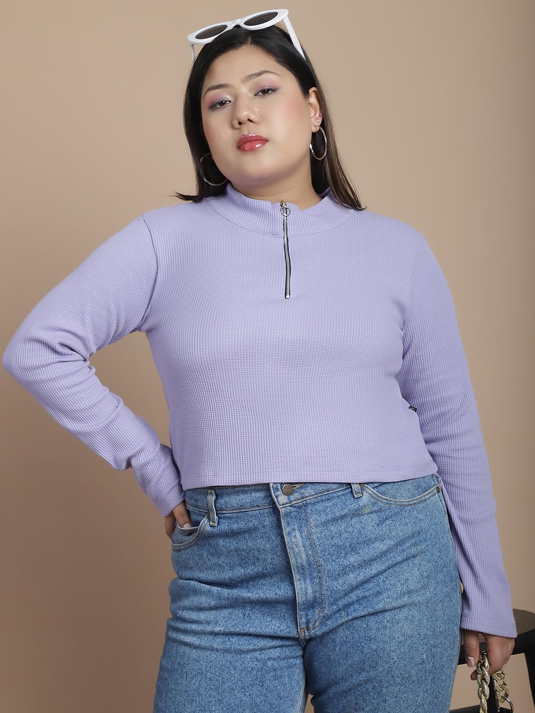 Rigo Womens Solid Slim Fit Top (WTOP355-1444PLS_Light Purple