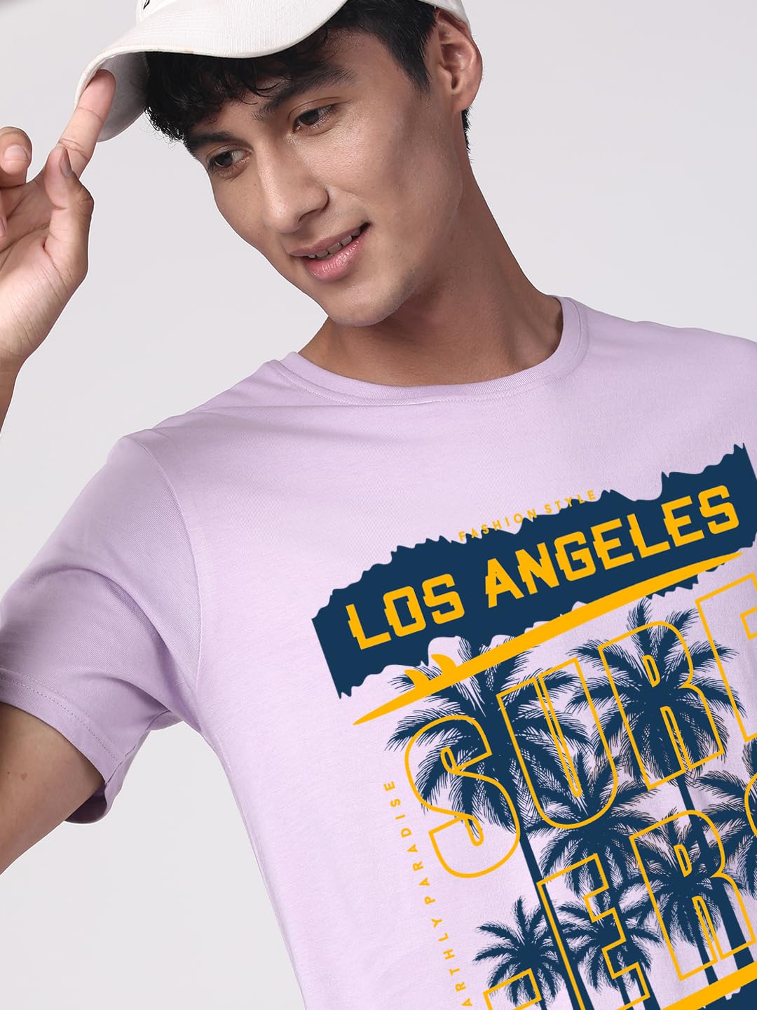 ADRO LA Surfers California Printed T-Shirt for Men - 100% Cotton, Regular Fit, Soft Breathable Fabric. (RN23-M-SRF-PU_Purple)