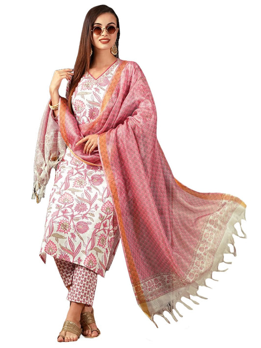 ANNI DESIGNER Women Cotton Blend Casual Style Kurta With Pant & Dupatta