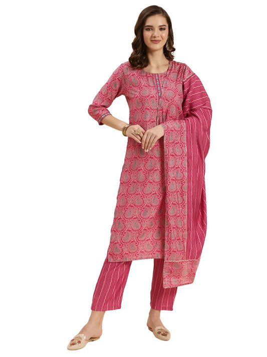 rangita Rayon Printed Straight Kurta with Pant and Dupatta | Kurta Set for Women