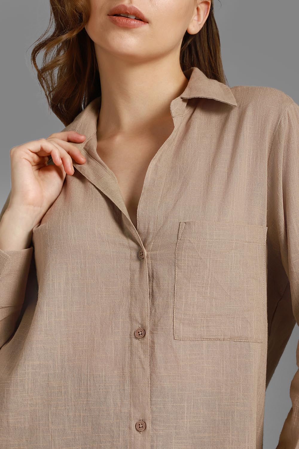 HIGH STAR Womens Oversized Fit Shirt (HSWSHW23509_TP_Brown