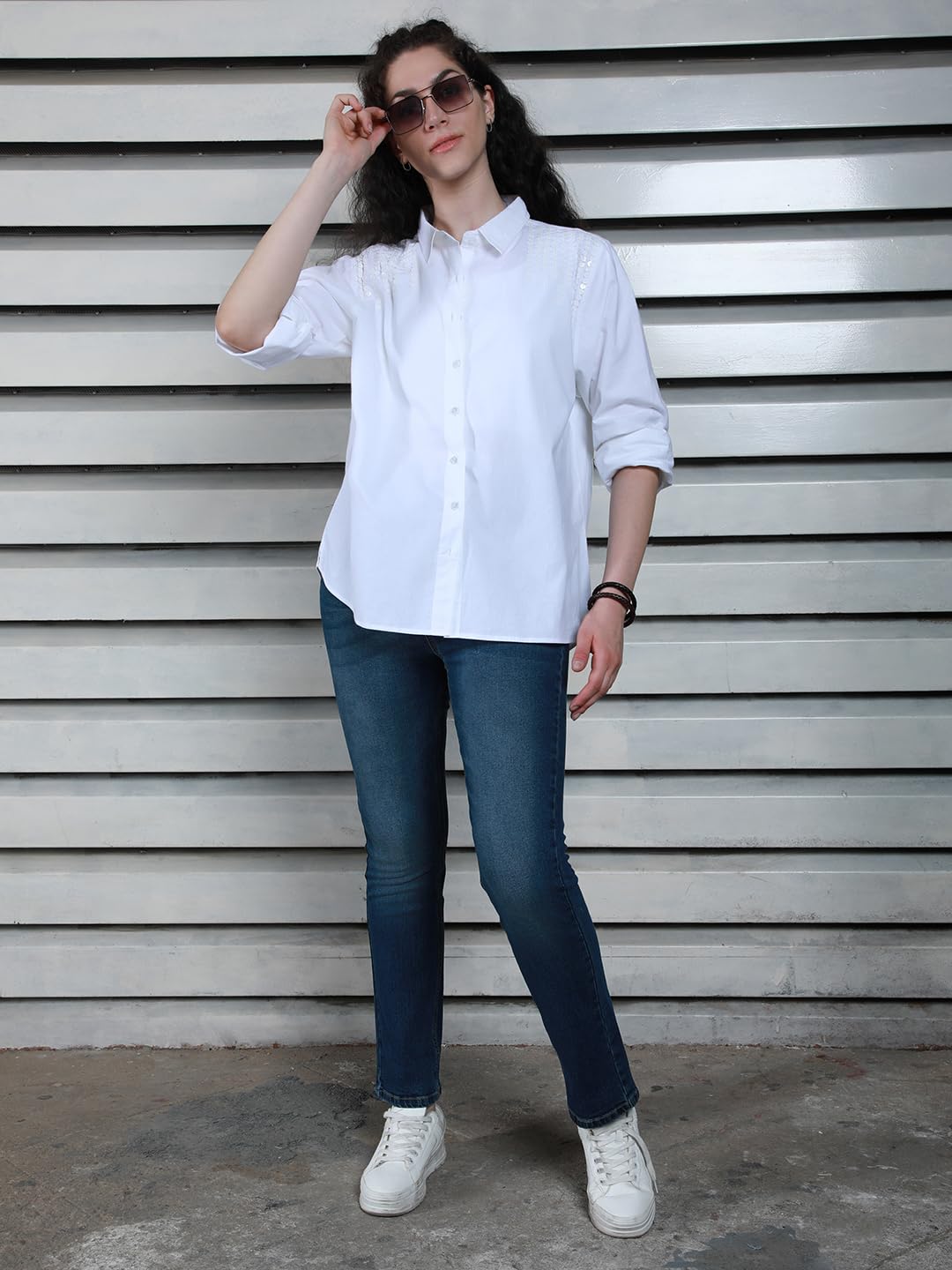 High Star WomenS Oversized Fit Shirt (Hswshs2435_White