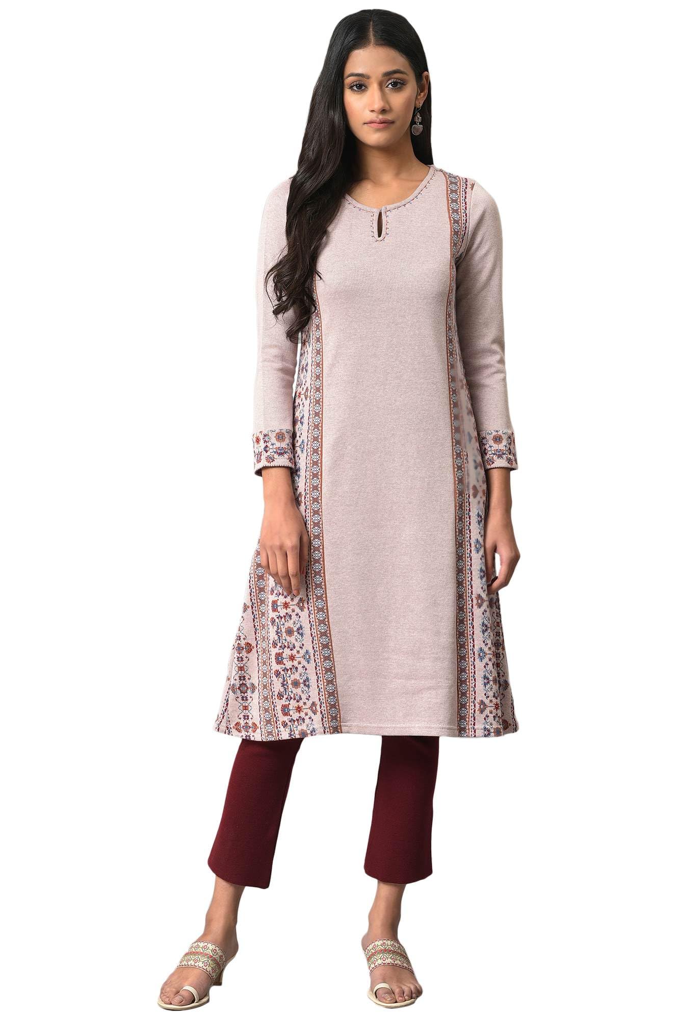 W for Woman Pink Panelled A-line Winter Kurta