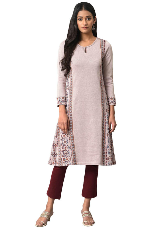 W for Woman Pink Panelled A-line Winter Kurta