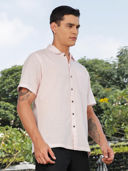 Thomas Scott Mens | Solid | Premium Irish Linen | Half Sleeve | Spread Collar | Casual | Shirt for Men Pink
