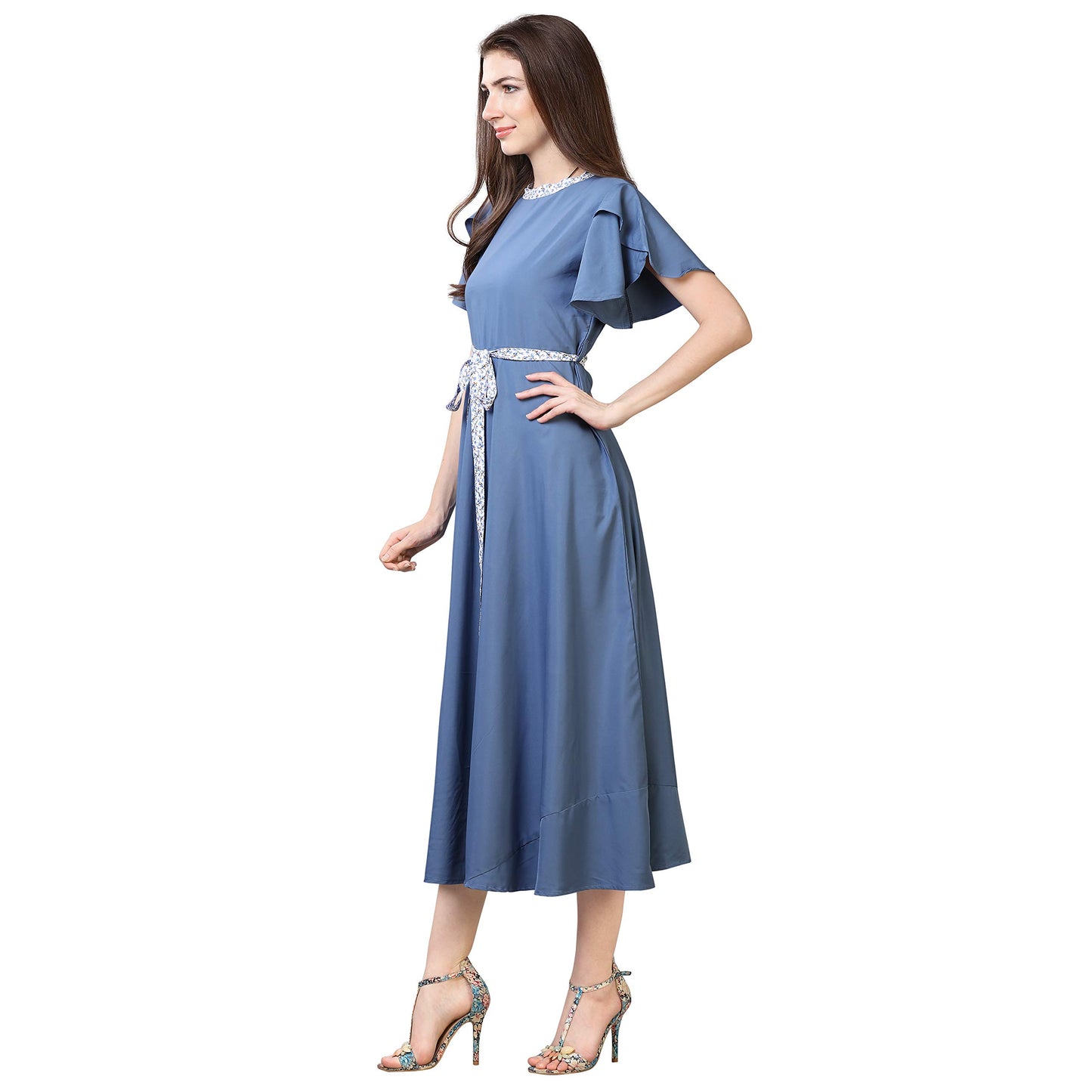 Oomph! WomenS Western & Fusion Wear Midi Dresses For Women, Beach, Blue - Md67