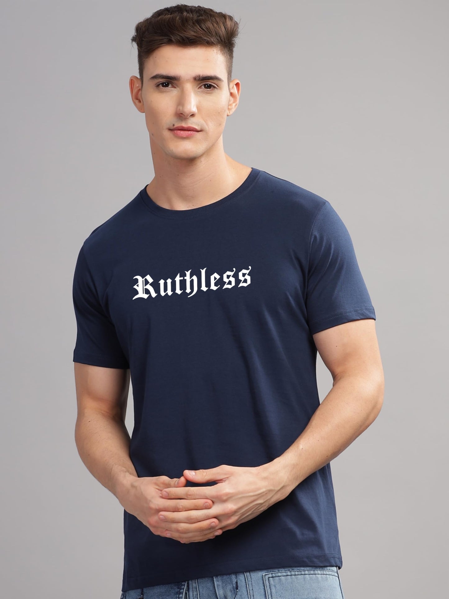 ADRO Mens Printed T Shirt - Premium Cotton Graphic Printed Tshirt - Navy Blue T-Shirt - RN24-RUTH-NB
