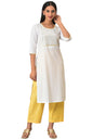Aurelia Womens White Embellished Cotton Straight Long Kurta