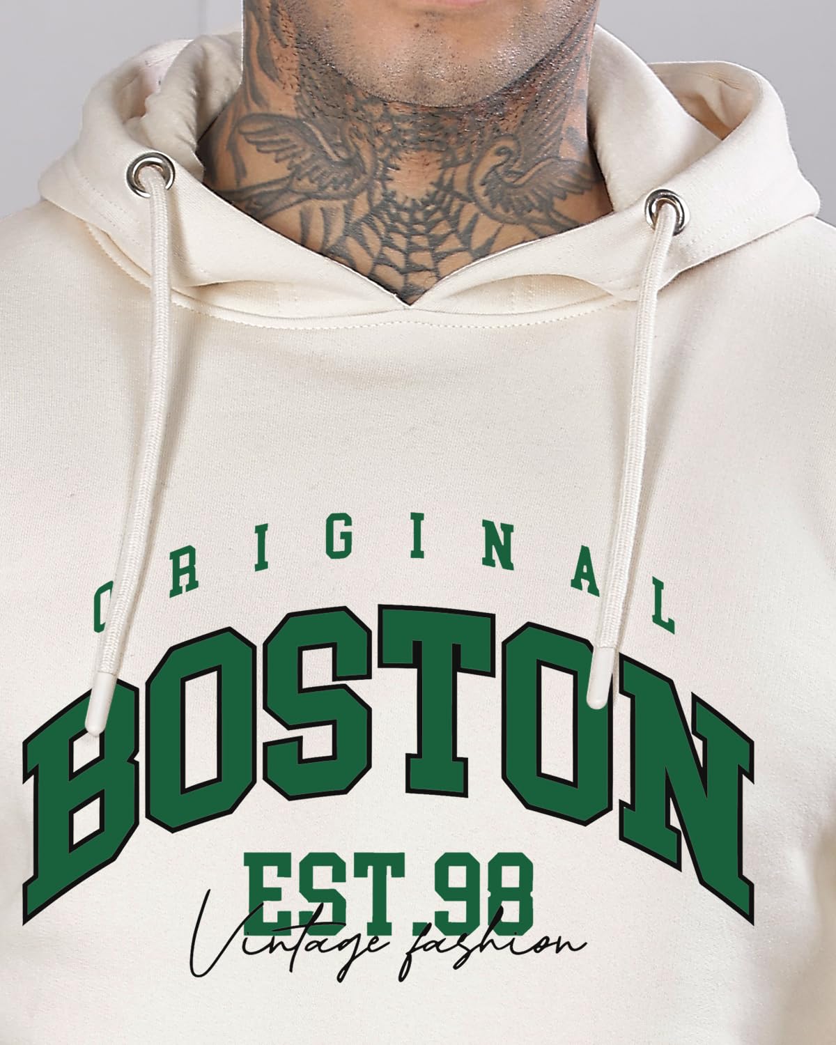 ADRO Mens Cotton Neck Hooded Sweatshirt (H24-BOST-WS_White Sand