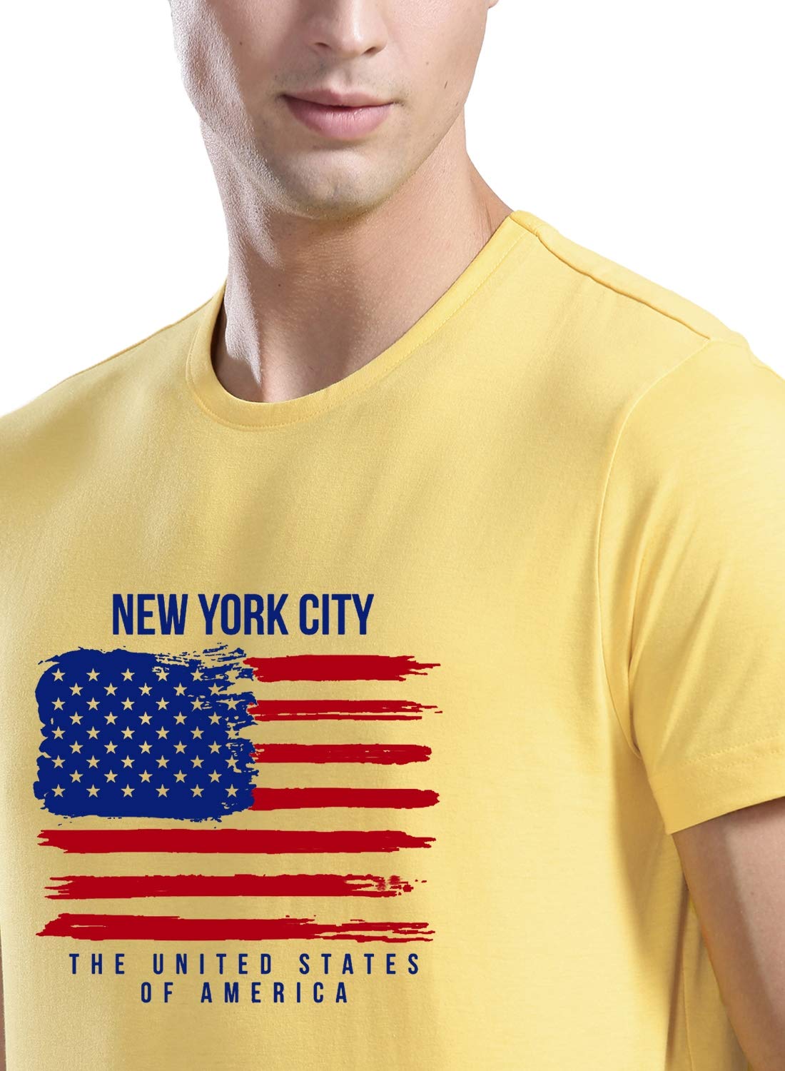 ADRO Men's USA American Flag Printed Cotton T-Shirts (RNR-M-NWW-LY_Light Yellow)