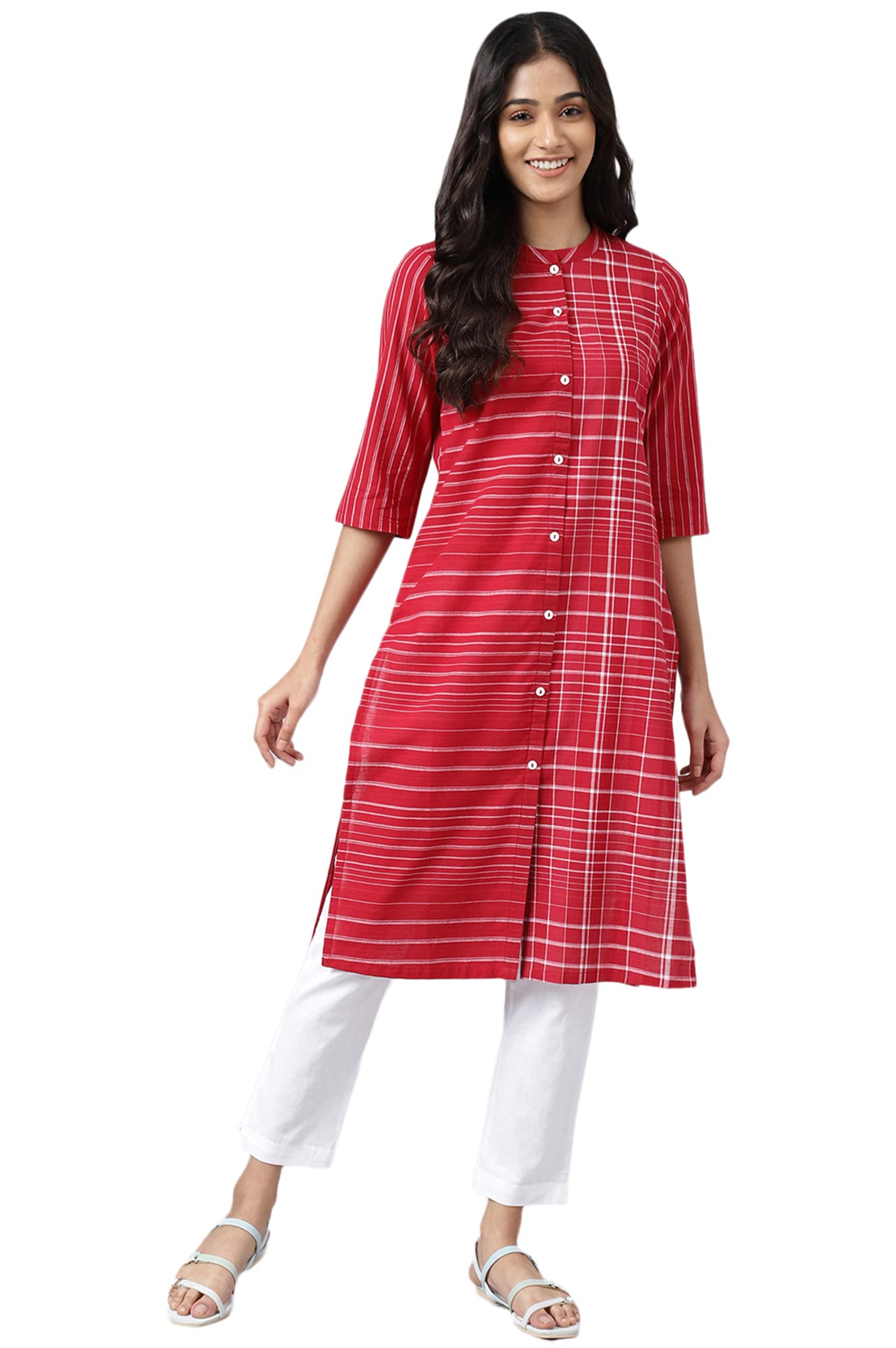 Aurelia Women's Cotton Geometric Regular Shirt (23AUA13368-703592_Maroon