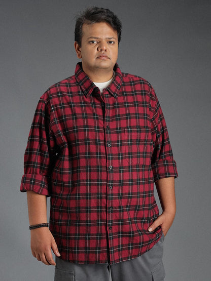 High Star Plus Size Classic Tartan Checked Cotton Casual Shirt