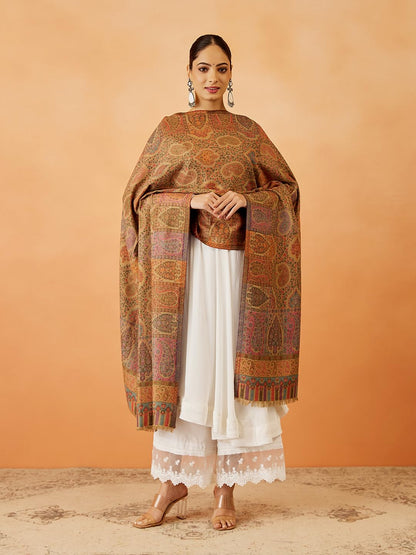 Pashmoda Women Dilruba Kaani Wool Blend Kashmiri Shawl, Stole, Scarf, Luxury Pashmina Evening Wrap (Size: 101 X 203 CM)