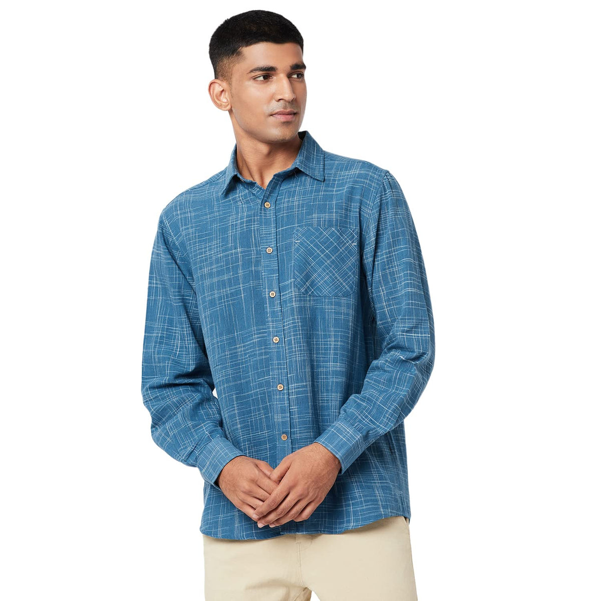 Fabindia Men Bana Comfort Collar Shirt Cotton_S Dark Blue