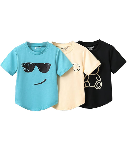 Kyda Kids Boys 100% Pure Cotton Half Sleeve Regular Fit Printed Round Neck Tshirt For Boys (Pack Of 3) Multicolour